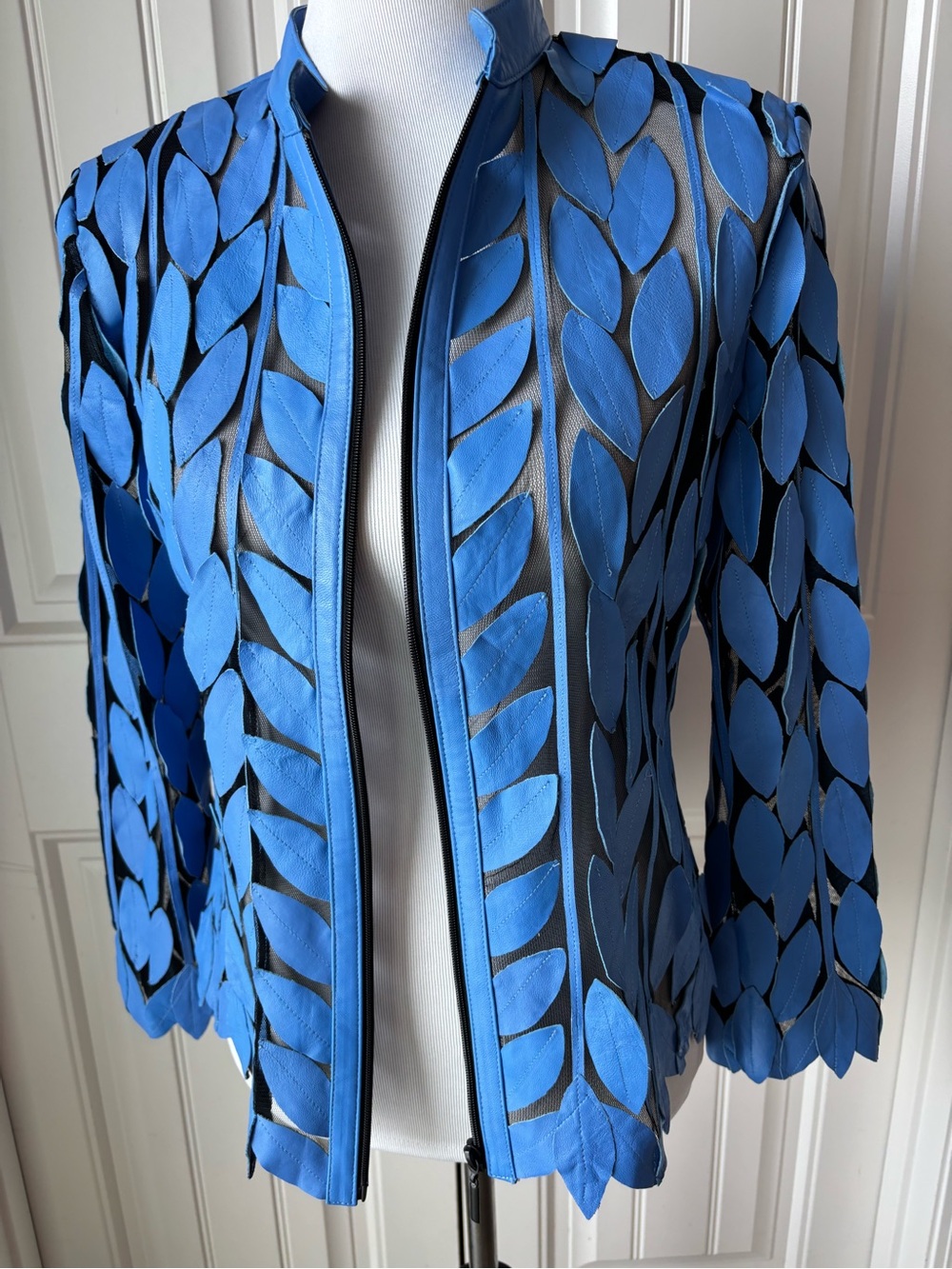 Artisan Dakota West Leather & Mesh Leaf Zip Front Jacket Sz M - Picture 3 of 11